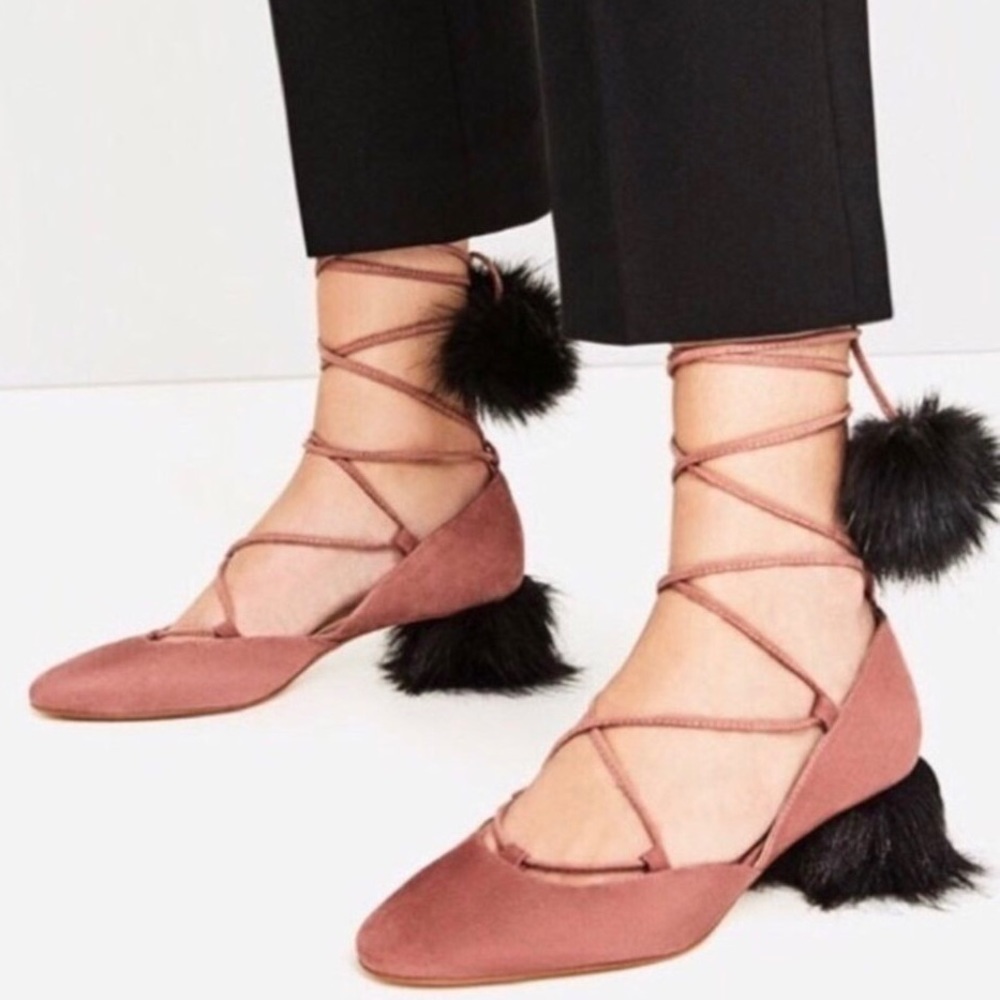 Zara Suede Lace Up Tasseled Mid Heel Shoes 7.5/38 - Picture 1 of 8